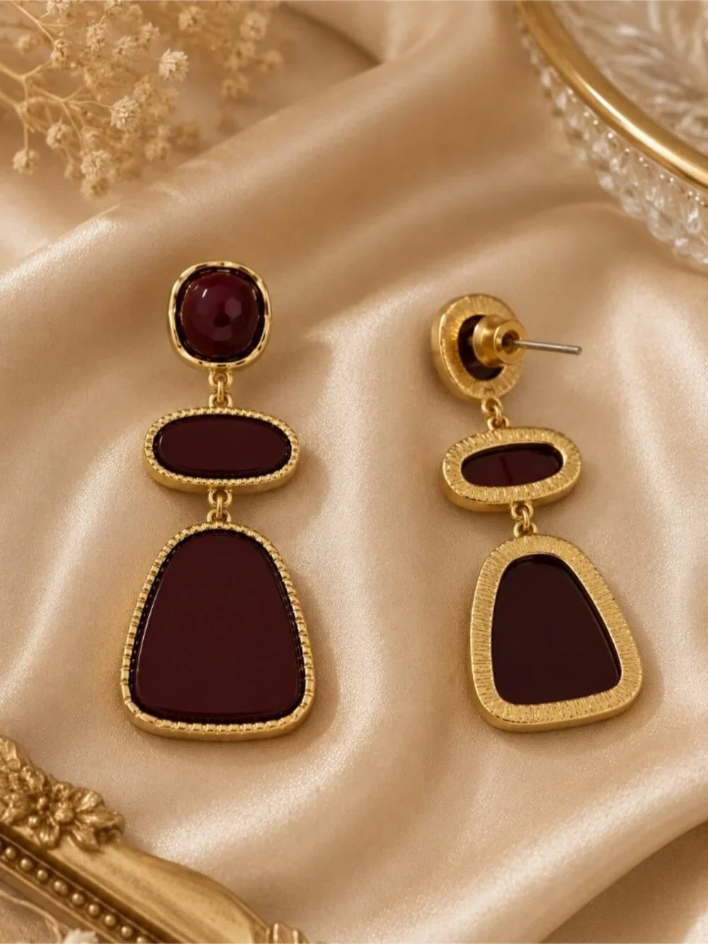 Elegant Burgundy Statement Drop Earrings - Women Jewelry